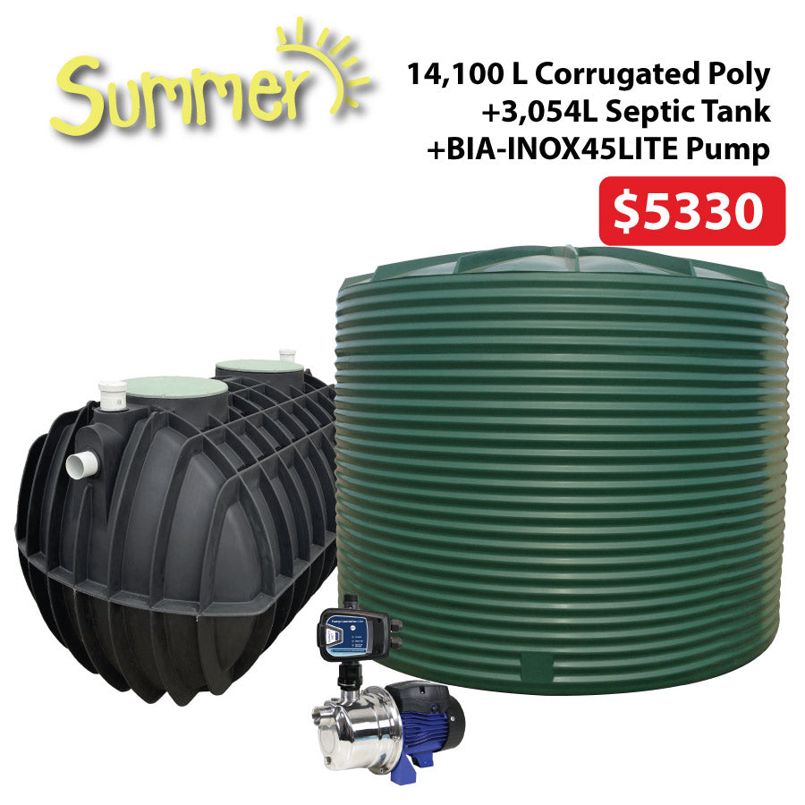 14,100 Litre Corrugated Poly Water Tank + Septic + Inox45 Pump