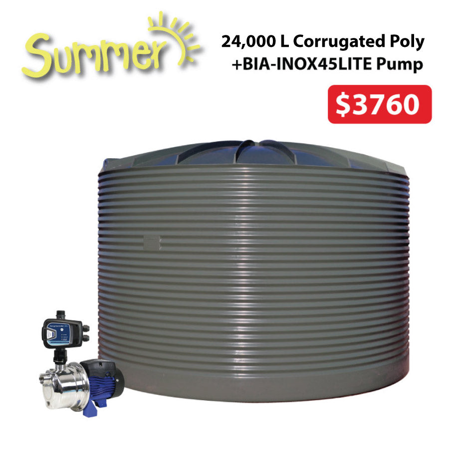 24,000 Litre Corrugated Poly Water Tank + Inox 45