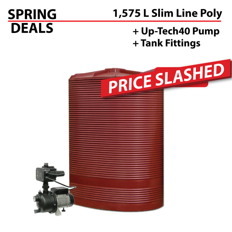 1,575 Litre Slim Line - Mini Orb Poly Water Tank & UP-Tech Pump SPRING DEAL