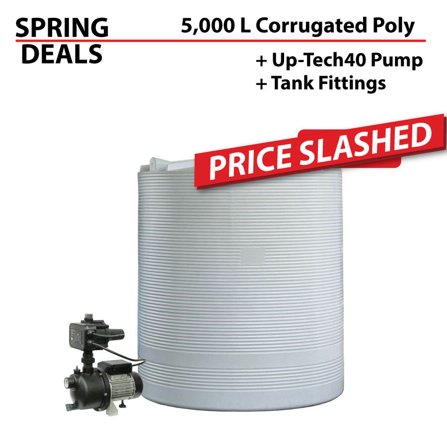 5,000 Litre Corrugated - Mini Orb Poly Water Tank & UP-Tech Pump SPRING DEAL