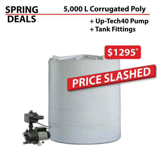 5,000 Litre Corrugated - Mini Orb Poly Water Tank & UP-Tech Pump SPRING DEAL