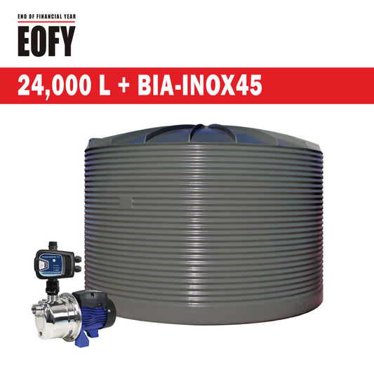 24,000 Litre Corrugated Poly Water Tank + Inox 45 Pump EOFY