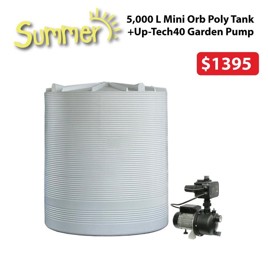 5,000 Litre Corrugated - Mini Orb Poly Water Tank & UP-Tech Pump