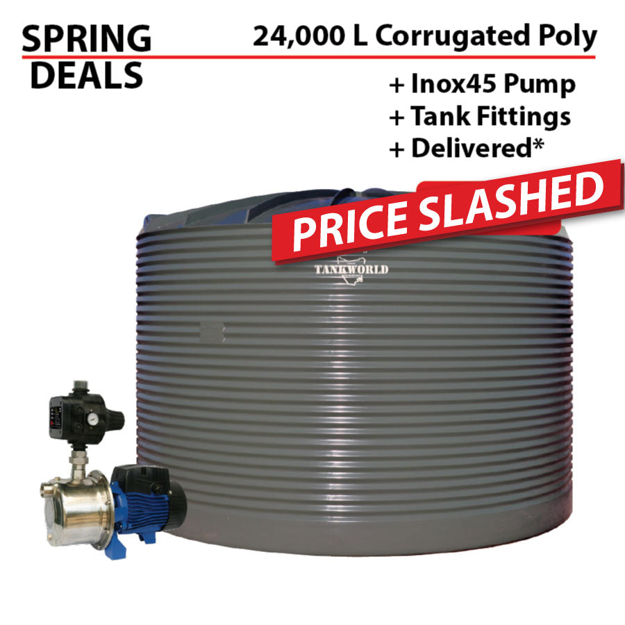 24,000 Litre Corrugated Poly Water Tank + Inox 45 Pump SPRING DEAL